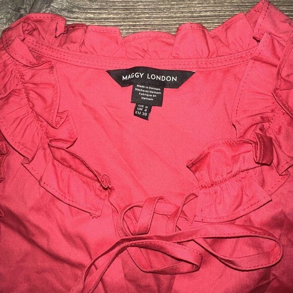 Maggy London Dress Women’s Sz 0 Red Ruffle Tiered Sleeveless NWT. J - Picture 6 of 9